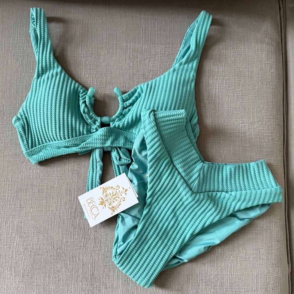 Becca Teal Ribbed Bikini Set - S/M - NWT